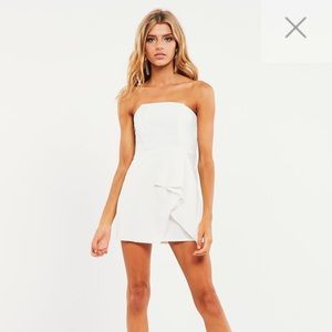 Pepper Mayo Linen Ruffle Strapless Dress